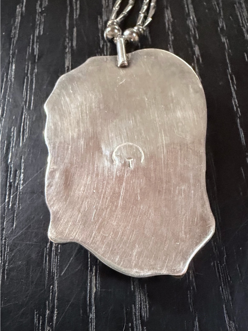 Vintage Signed Native American Turquoise Stone Sterling Silver Pendant w Chain - Picture 2 of 7